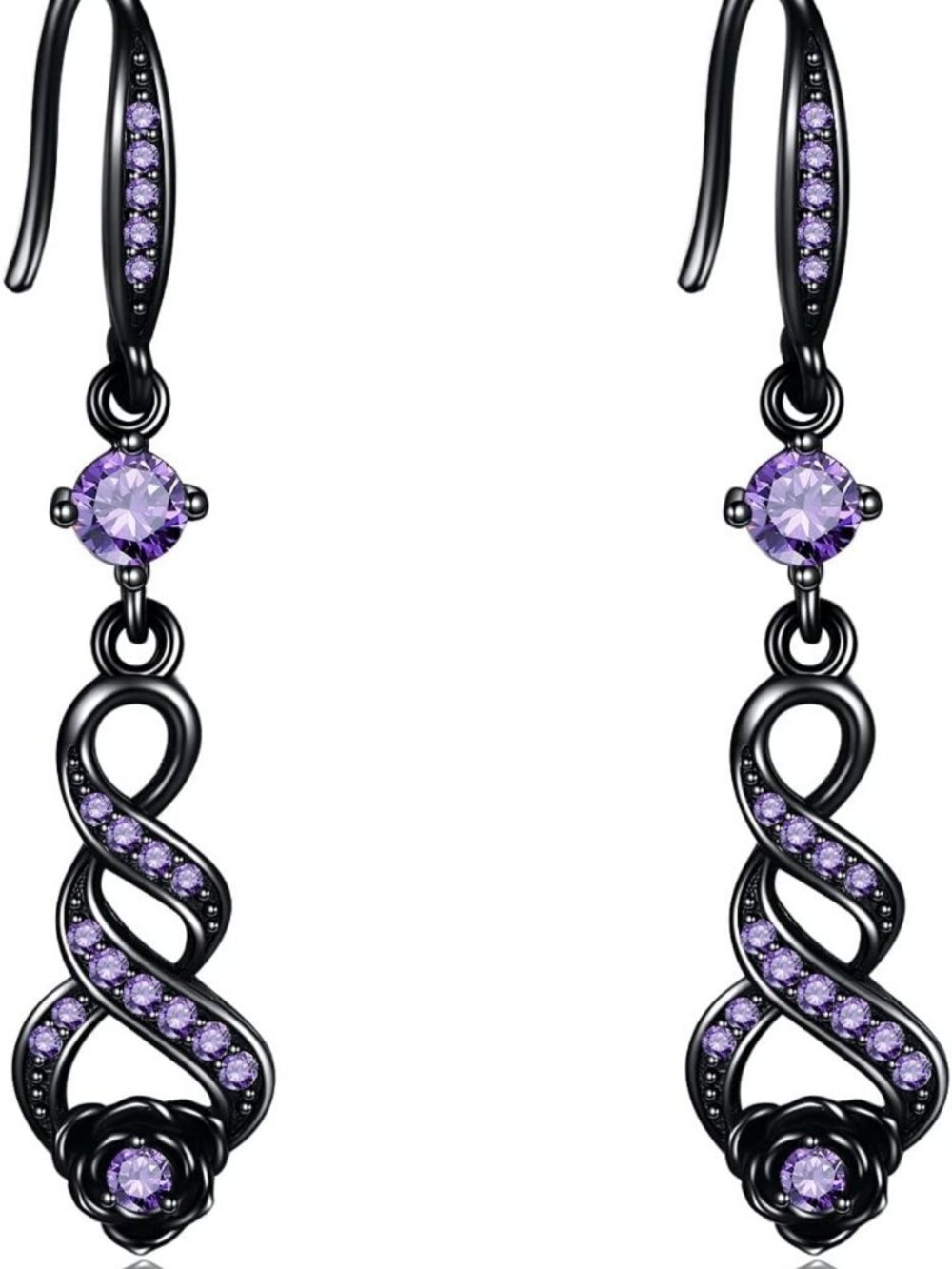 Elegant Black Rose Infinity Dangle Earrings - Sterling Silver Jewelry for Women